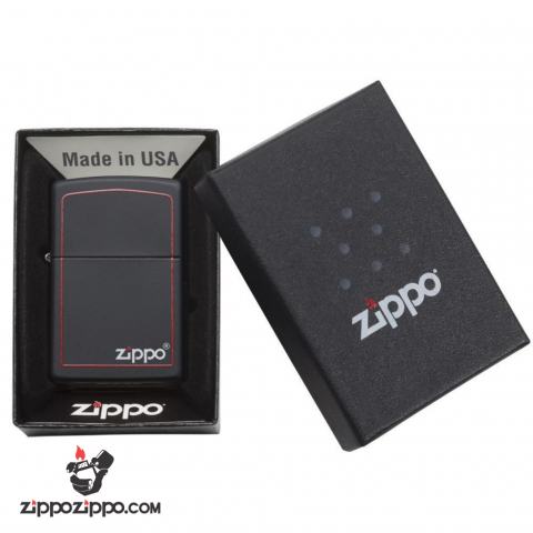 Bật Lửa Zippo Sơn Màu Đen Viền Đỏ - Logo Zippo SKU 218ZB – Zippo Black Matte with Zippo Logo and Border