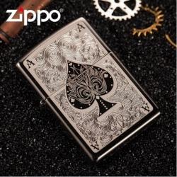 Bật lửa Zippo chính hãng In hình lá bài Át Bích - Mã SP: ZPC0197