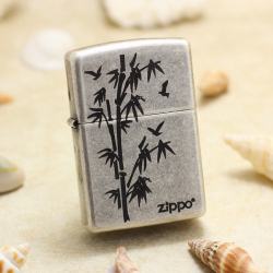 Bật Lửa Zippo Chính Hãng Khắc Cây Tre Mạ Antique Silver - Mã SP: ZPC2926