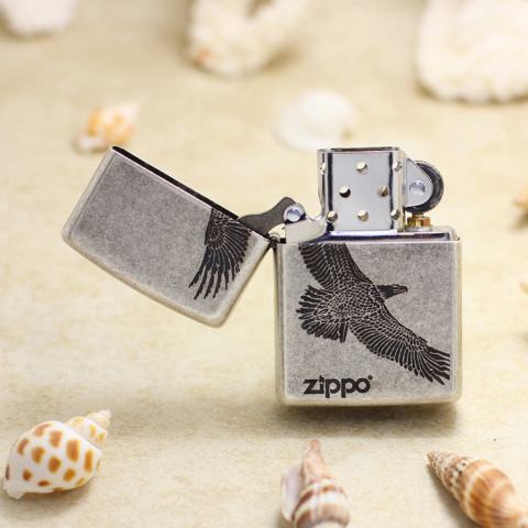 Bật Lửa Zippo Chính Hãng Khắc Đại Bàng Sải Cánh Mạ Antique Silver
