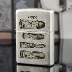 Bật Lửa Zippo Chính Hãng Khắc Năm Viên Đạn Mạ Antique Silver - Mã SP: ZPC2937