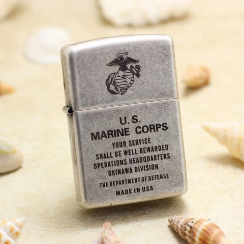 Bật Lửa Zippo Chính Hãng Khắc  Quân Đội U.S.MARINE CORPS Mạ Antique Silver