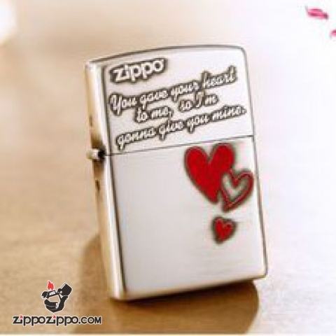 Bật lửa Zippo chính hãng phiên bản Hàn Quốc bạc trái tim tình yêu