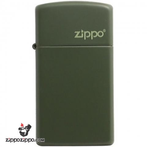 Bật Lửa Zippo Bản Nhỏ Sơn Màu Trắng Cát - Logo Zippo SKU 1627ZL- Zippo Slim® Green Matte Zippo Logo
