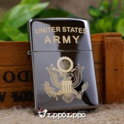bật lửa zippo đen bóng khắc logo united states ARMY  mạ vàng - Mã SP: ZPC1515