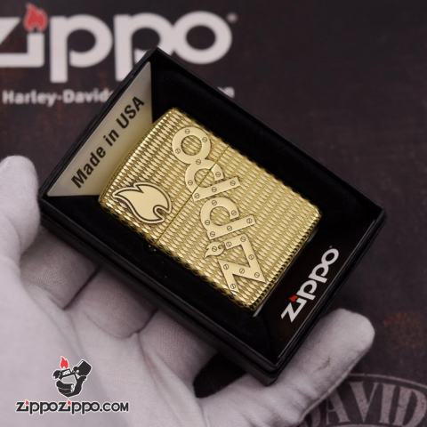 Bật lửa Zippo đồng khối khắc chữ Zippo nổi bản amor