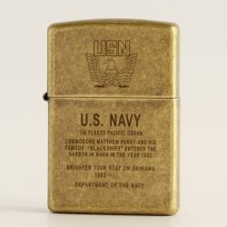 Bật Lửa Zippo Mạ Antique Brass Khắc Huy hiệu Hải quân Hoa Kỳ U.S.Navy - Mã SP: ZPC2915