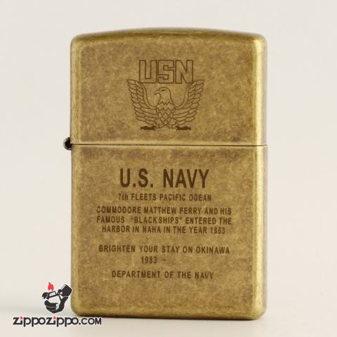 Bật Lửa Zippo Mạ Antique Brass Khắc Huy hiệu Hải quân Hoa Kỳ U.S.Navy