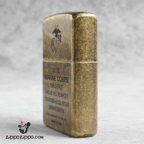 Bật Lửa Zippo Mạ Antique Brass Khắc Huy Hiệu Quân Đoàn Thủy Quân Lục Chiến Hoa Kỳ U.S.Marine Corps
