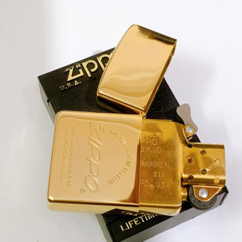 Bật Lửa Zippo Mạ Vàng Sản Xuất Năm 1996 Mạ Vàng Chủ Đề Logo Zippo
