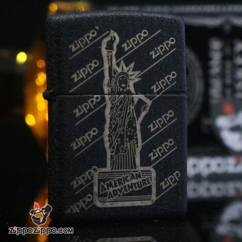 Bật Lửa Zippo Màu Đen Nhám Khắc Hình Tượng Nữ Thần Tự Do