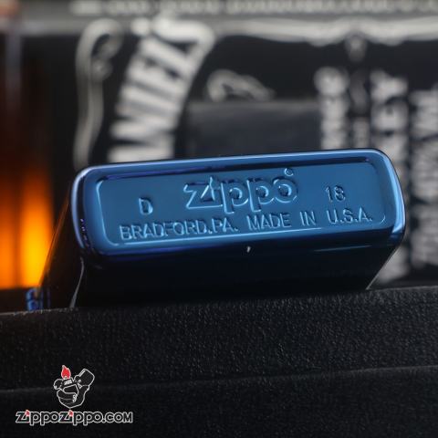 Bật Lửa Zippo Màu Xanh Khắc Mạ Vàng Hình Bao  JET