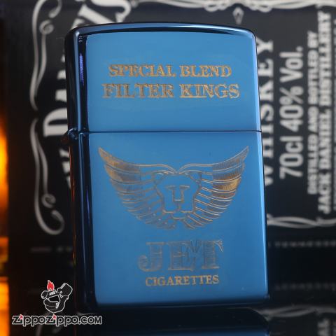 Bật Lửa Zippo Màu Xanh Khắc Mạ Vàng Hình Bao  JET