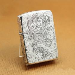 Bật lửa Zippo phiên bản Bạc nguyên khối bản 1941 khắc Rồng nhả ngọc - Mã SP: ZPC1624