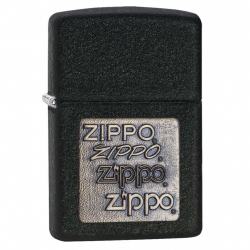 Bật Lửa Zippo Sơn Màu Đen Nhám Emblem Chữ Zippo Vàng - Logo Zippo SKU 362 – Zippo Brass Emblem Black Crackle - Mã SP: ZPC0526