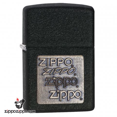 Bật Lửa Zippo Sơn Màu Đen Nhám Emblem Chữ Zippo Vàng - Logo Zippo SKU 362 – Zippo Brass Emblem Black Crackle