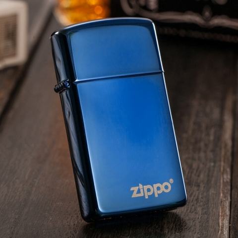 Bật Lửa Zippo Bản Nhỏ Phủ Bóng Màu Xanh Ngọc - Logo Zippo SKU 20494ZL – Zippo Slim Sapphire Zippo Logo
