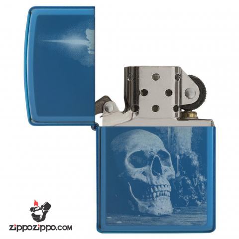 Zippo 29704 – Zippo Skull and Candle High Polish Blue