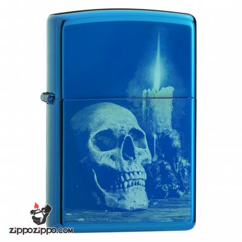 Zippo 29704 – Zippo Skull and Candle High Polish Blue