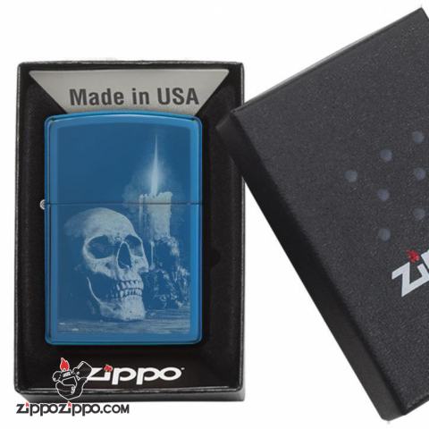 Zippo 29704 – Zippo Skull and Candle High Polish Blue