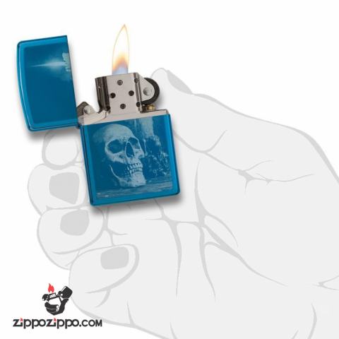 Zippo 29704 – Zippo Skull and Candle High Polish Blue
