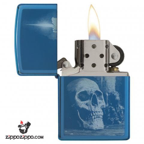 Zippo 29704 – Zippo Skull and Candle High Polish Blue