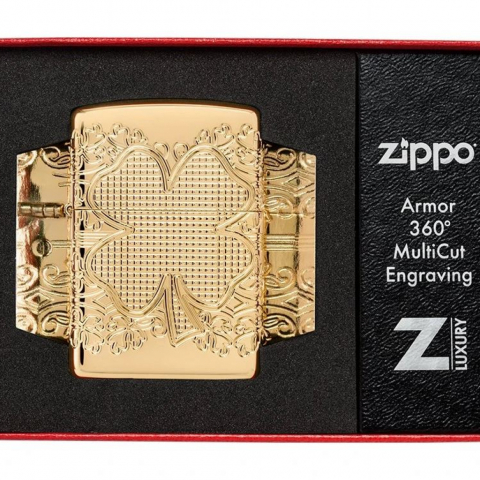 Zippo 46301 Hoa Văn Cỏ Bốn Lá Mạ Vàng MultiCut