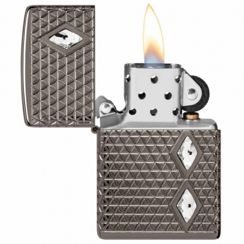 Zippo 46316 – Zippo Armor MultiCut Diamond Pattern with Crystals Black Ice