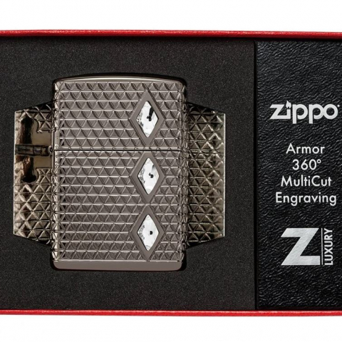 Zippo 46316 – Zippo Armor MultiCut Diamond Pattern with Crystals Black Ice