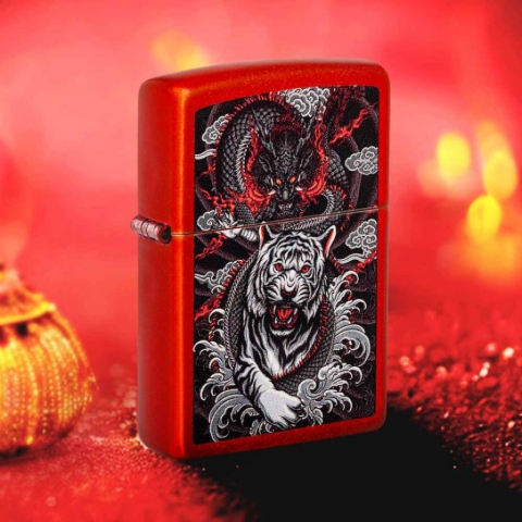 Zippo 48933 – Zippo Màu Đỏ In Rồng Hổ