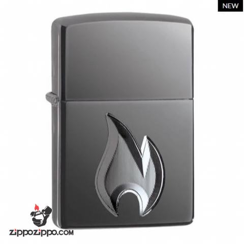 Zippo Armor đen huyền băng khắc sâu cao cấp 3D hình ảnh ngọn lửa Zippo