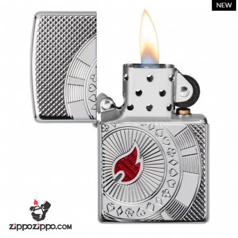 Zippo Armor khắc hình ảnh thẻ tiền trong bài Poker Ngọn lửa đỏ