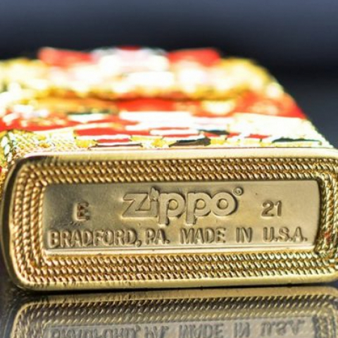 Zippo Bọc Lưới Vàng Ốp Chủ Đề Múa Lân