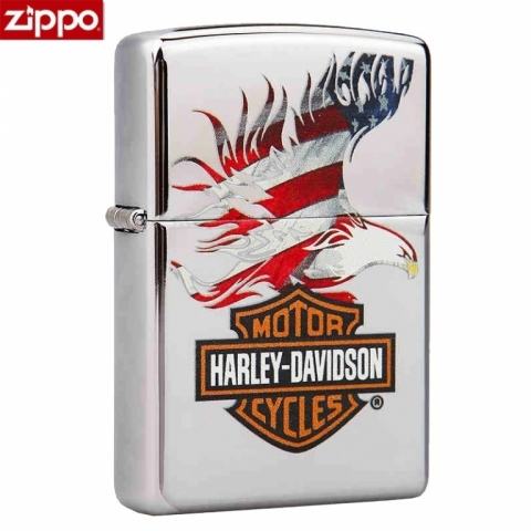 Zippo Chính Hãng Bạc In Hình Đại Bàng USA Harley Davidson