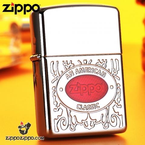 Zippo Chính Hãng Bạc Khắc Logo Zippo Đỏ Vỏ Dày