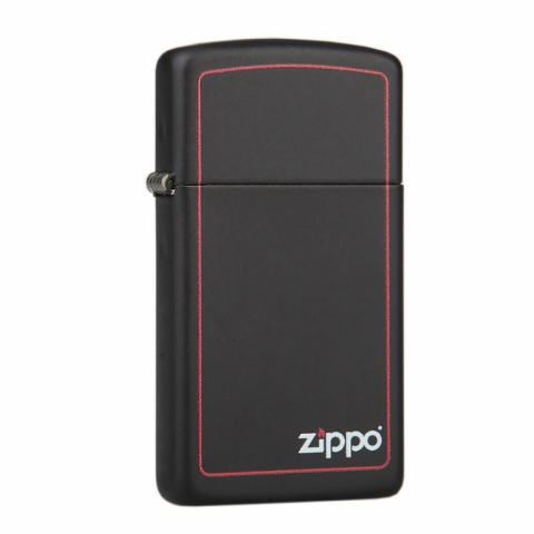 Bật Lửa Zippo Bản Nhỏ Sơn Màu Đen Viền Đỏ - Logo Zippo SKU 1618ZB – Zippo Slim Black Matte with Zippo Logo and Border
