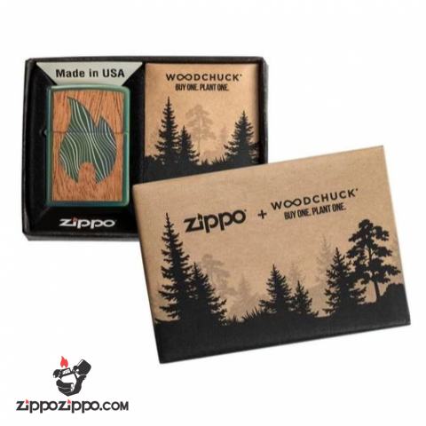 Zippo Chrome màu xanh biến màu tắc kè ốp gỗ ngọn lửa  biểu trưng của Zippo