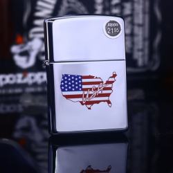 Zippo Cổ bạc Bóng in cờ USA năm 1998 - Mã SP: ZPC2821