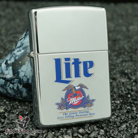 zippo cổ hãng bia miller - bạc xước miller lite bạc bóng 1998