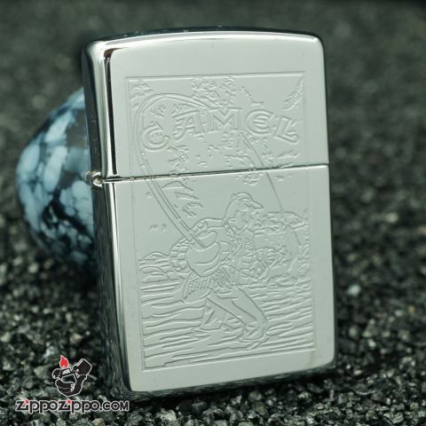 Zippo cổ mầu bạc camel khắc hình câu cá sản xuất năm 1995