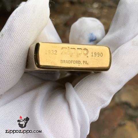 Zippo đồng xước khắc solid brass chu niên 1932-1990