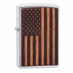 Zippo khắc Laser hình cờ Mỹ trên miếng ốp gỗ - Mã SP: ZPC2410