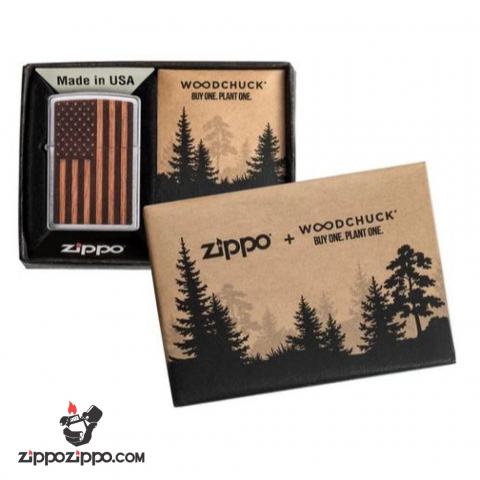 Zippo khắc Laser hình cờ Mỹ trên miếng ốp gỗ